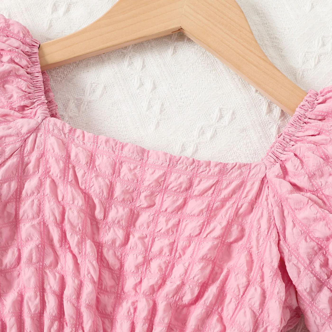 Toddler Girl Textured Puff-sleeve Solid Dress Pink image 3