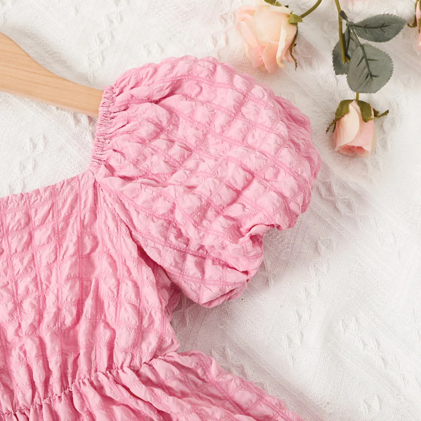 Toddler Girl Textured Puff-sleeve Solid Dress Pink image 4