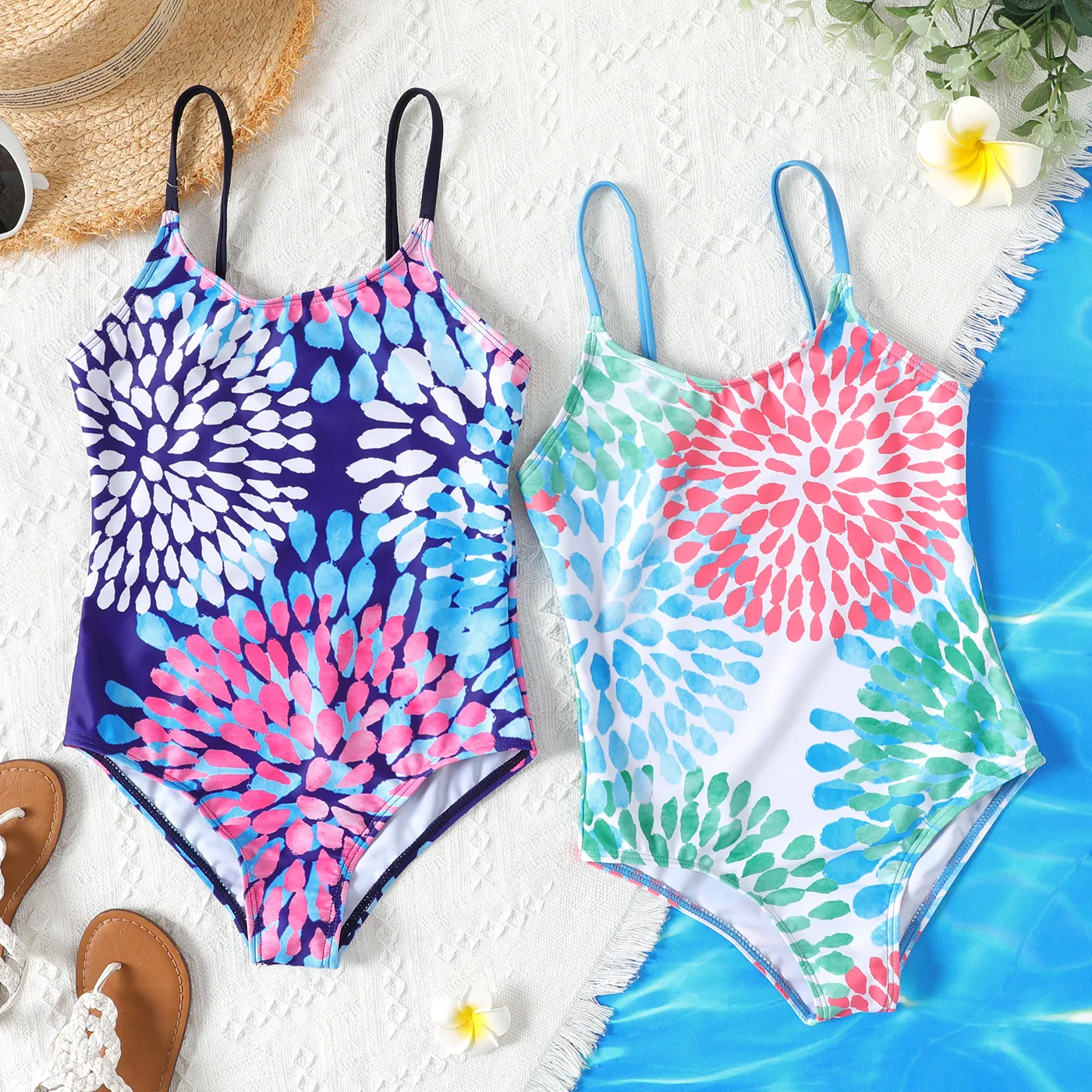 Kid Girl Floral Geo Print Onepiece Swimsuit