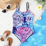 Kid Girl Floral Geo Print Onepiece Swimsuit Blue