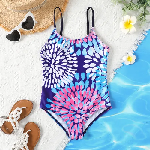 Kid Girl Floral Geo Print Onepiece Swimsuit
