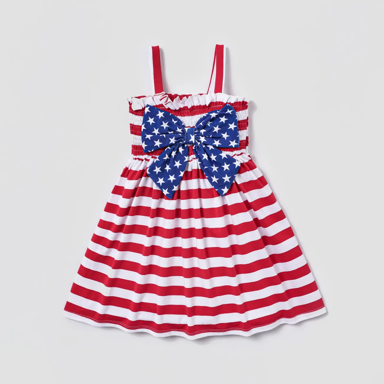 Independence Day Baby Girl 95% Cotton Bow Front Smocked Slip Dress REDWHITE big image 1