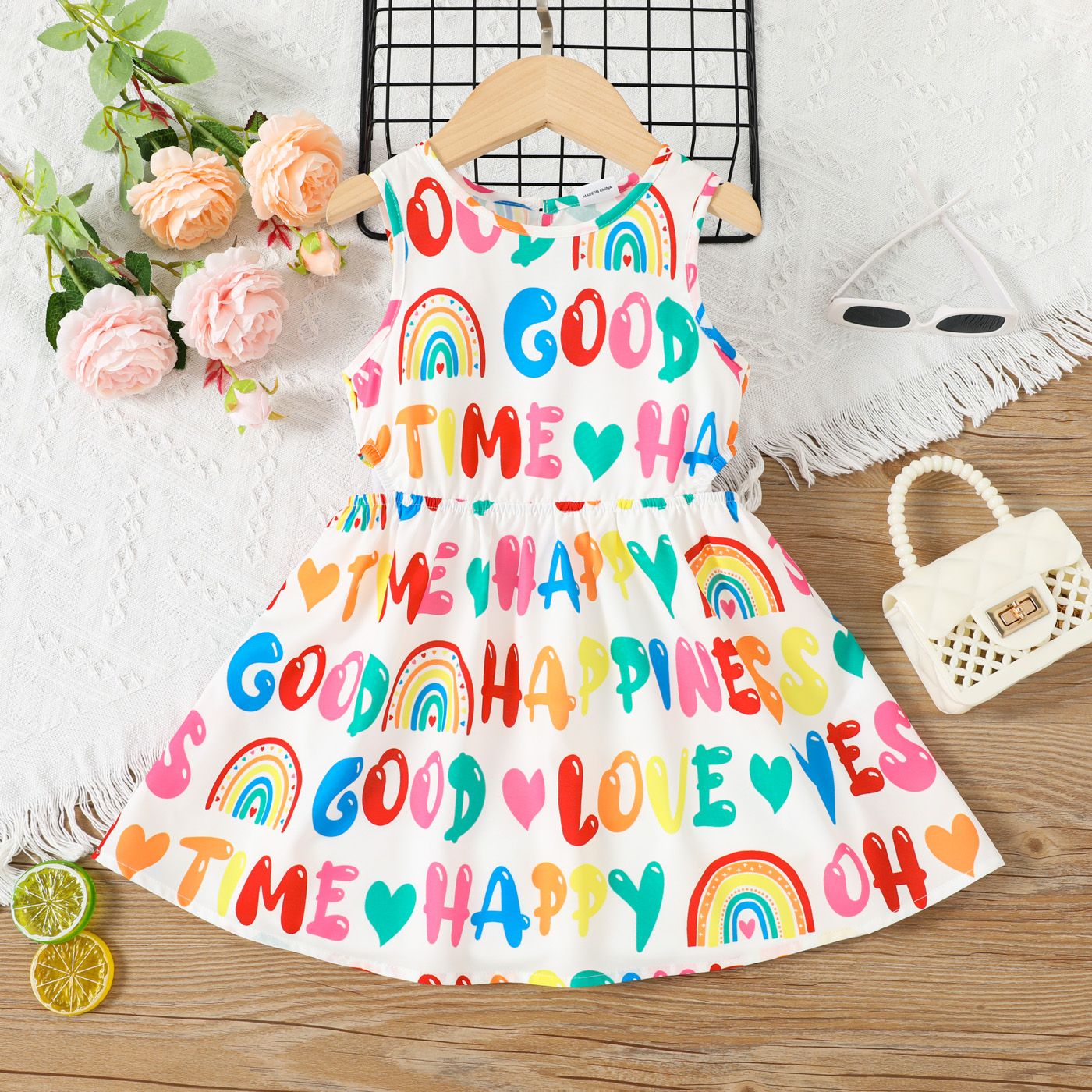 

Toddler Girl Colorful Letter Pattern Tank Dress