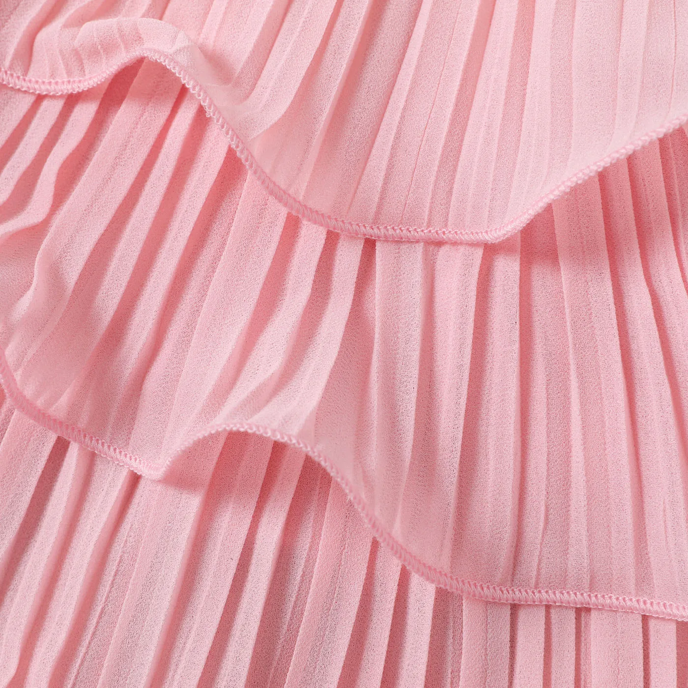Baby Girl Pink Lettuce Trim Layered Pleated Dress  image 5