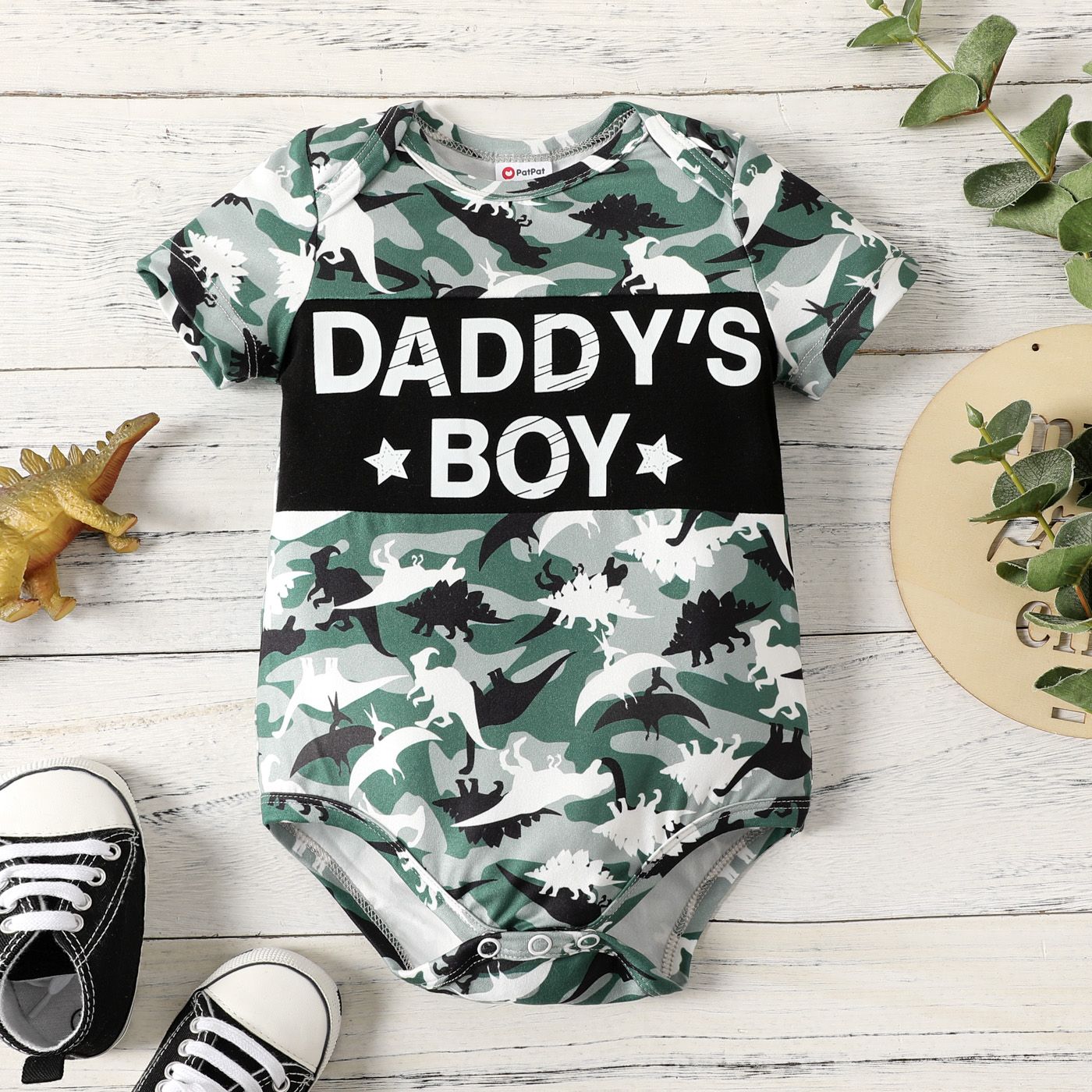 

Father's day Baby Boy Letter & Dinosaur Print Short-sleeve Bodysuit