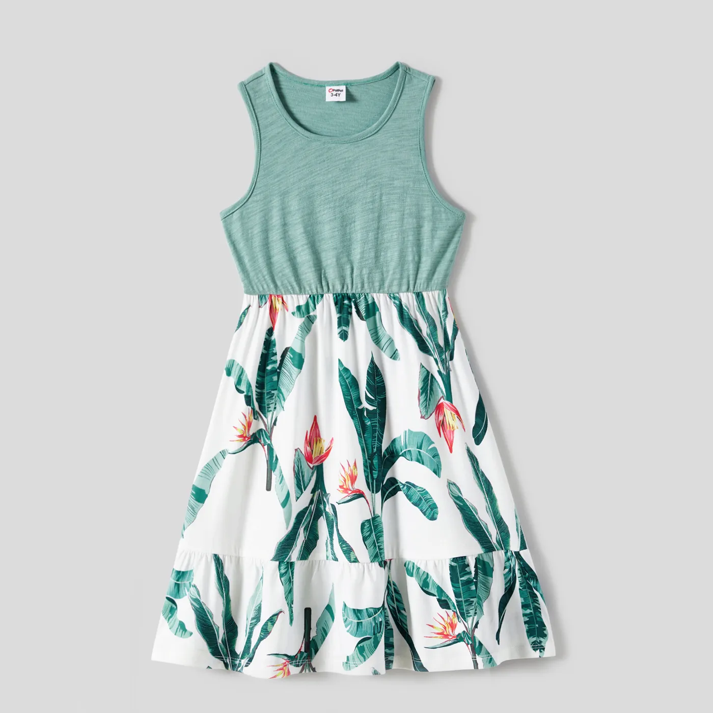 Family Matching Plant Print Panel Ruffle Hem Tank Dresses and Short-sleeve T-shirts Sets  big image 9