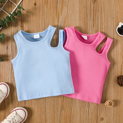 Toddler Girl Solid Ribbed Cotton Cut Out Design Tank Top