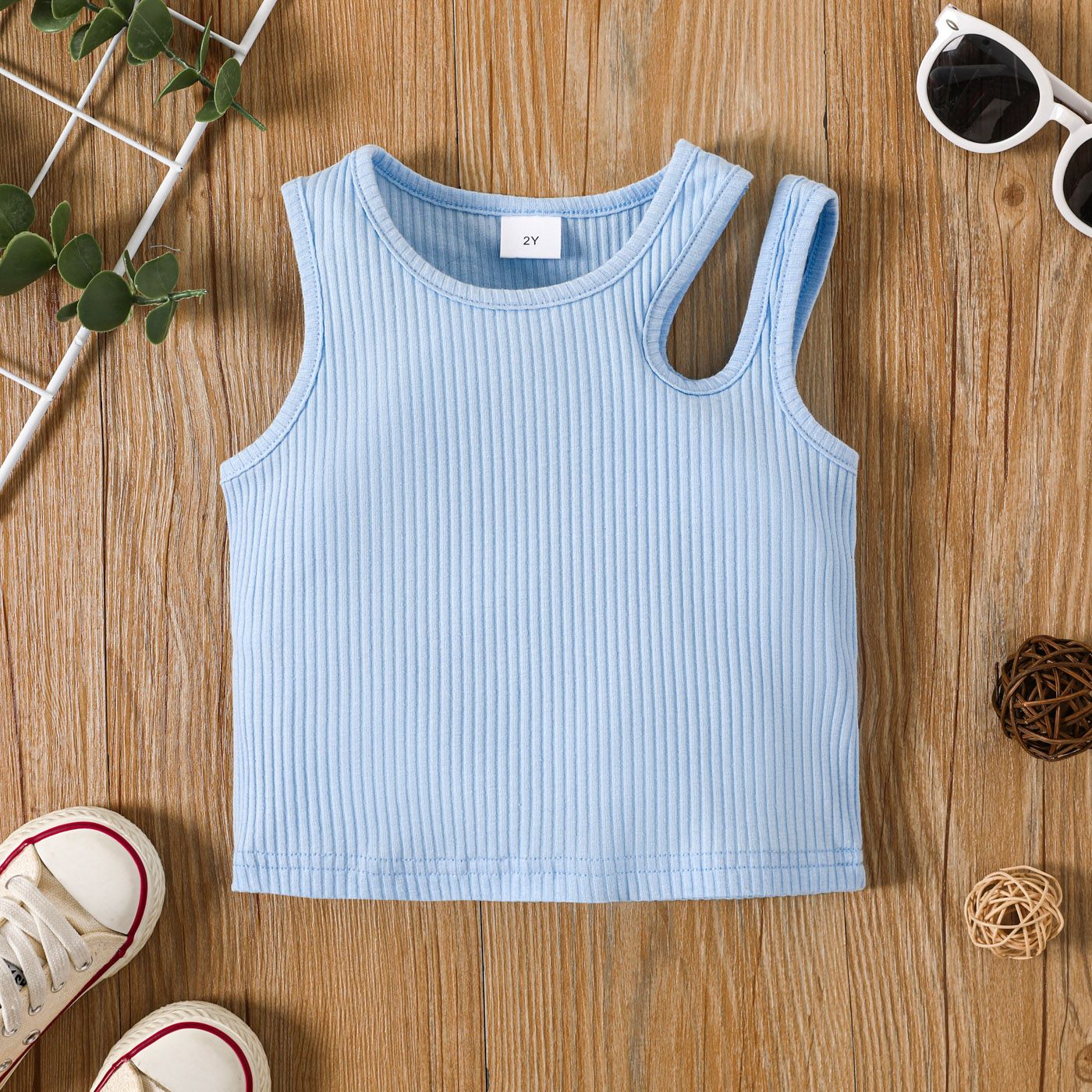 

Toddler Girl Solid Ribbed Cotton Cut Out Design Tank Top