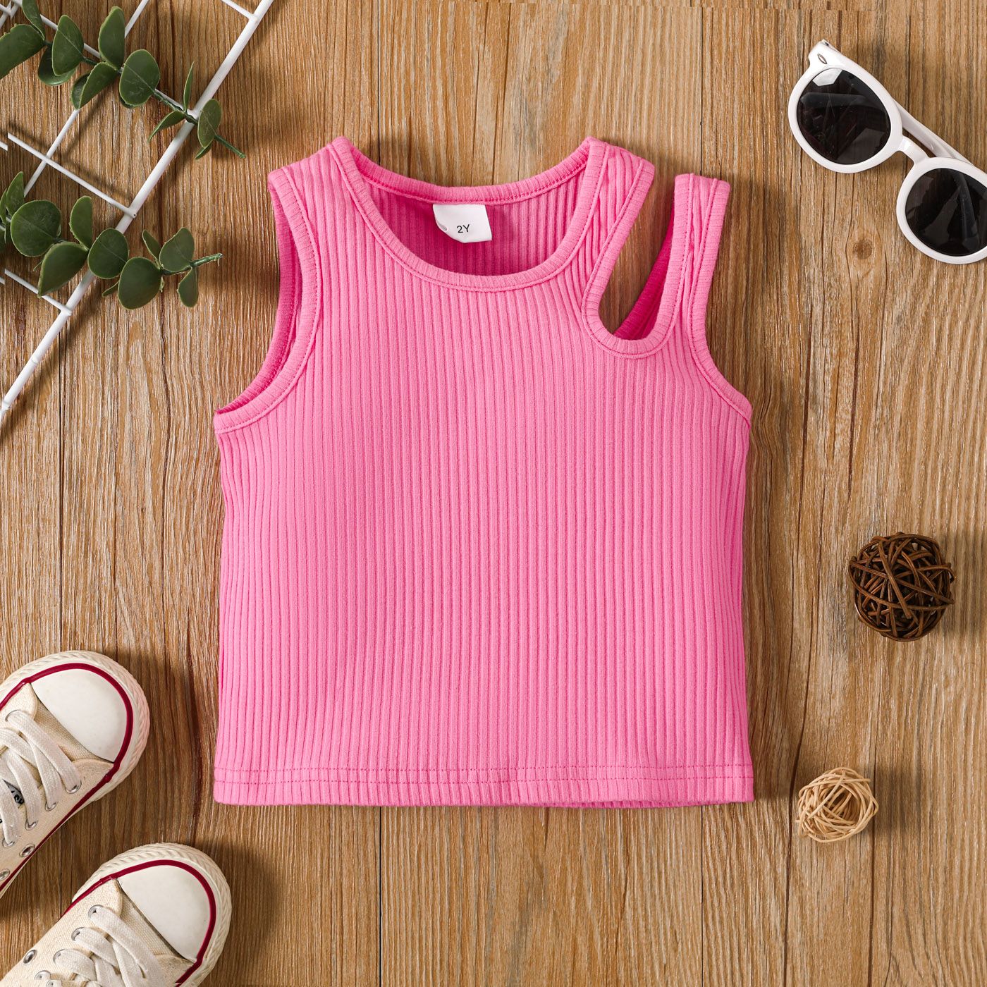 

Toddler Girl Solid Ribbed Cotton Cut Out Design Tank Top