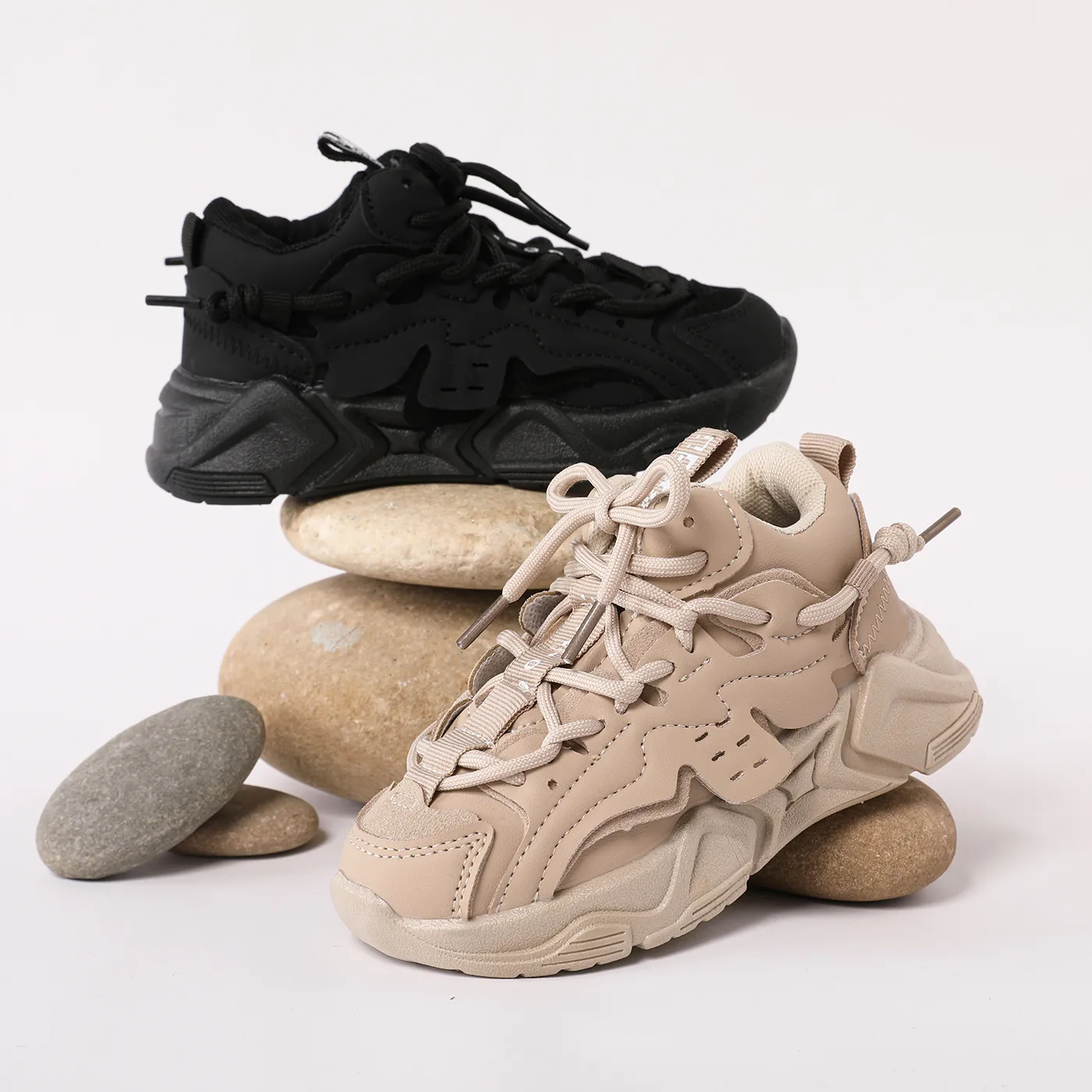 Toddler / Kid Lace Up Front Thermal Chunky Sneakers Beige image 2