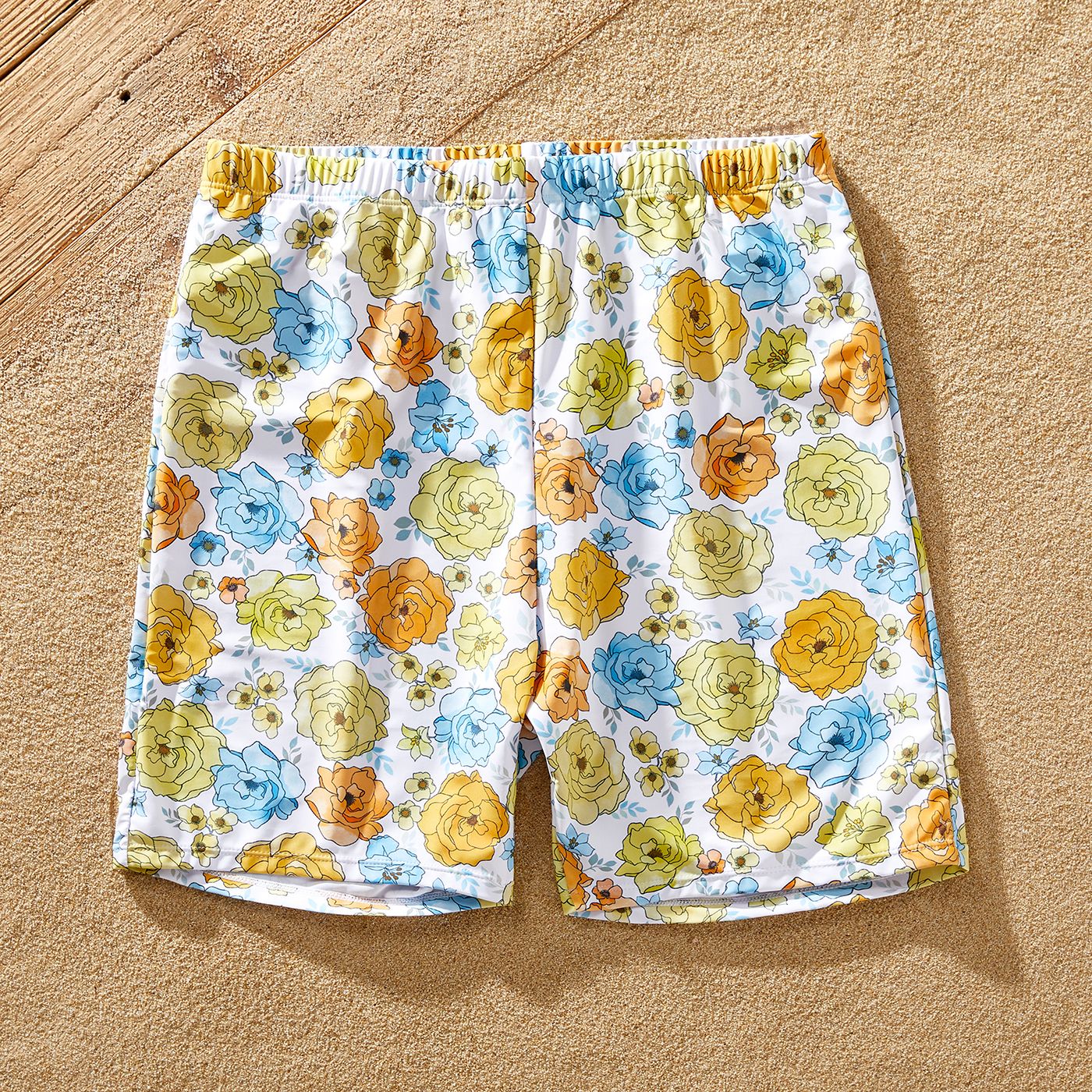 Family Matching Allover Floral Print Spaghetti Strap One-piece Swimsuit Or Swim Trunks Shorts