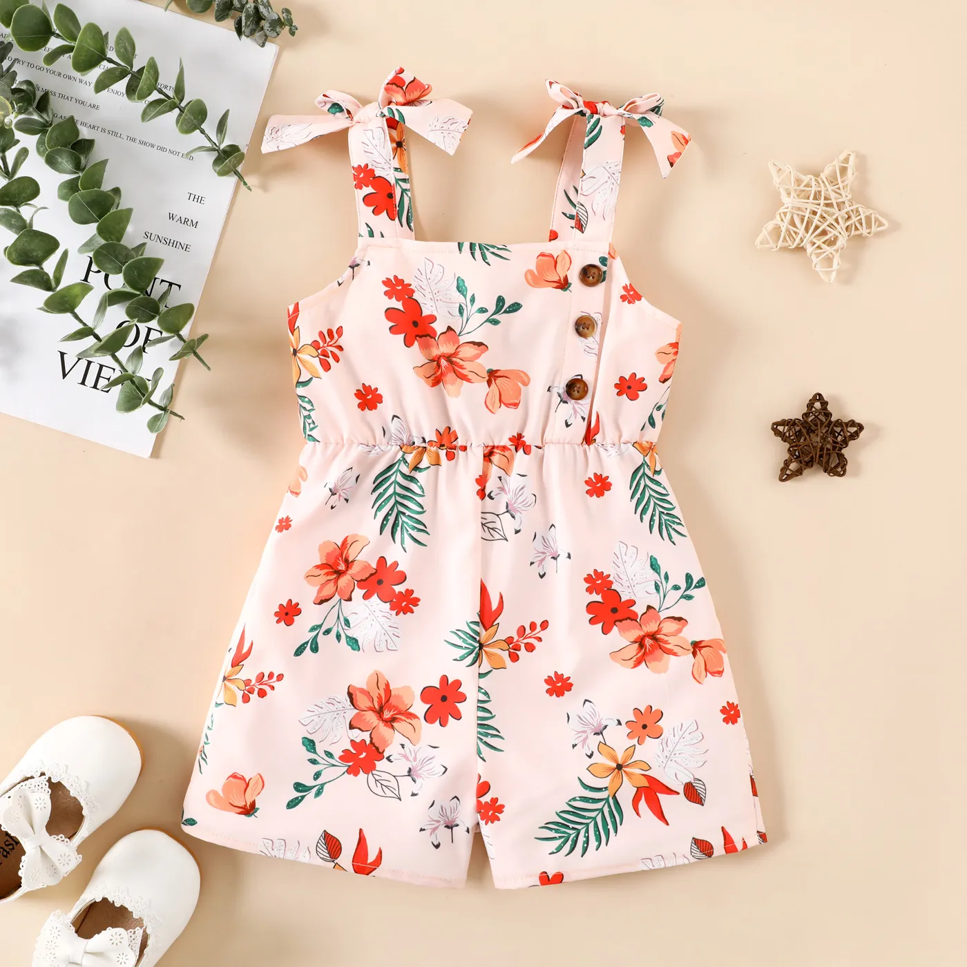 Toddler Girl Allover Floral Print Cami Romper  big image 1