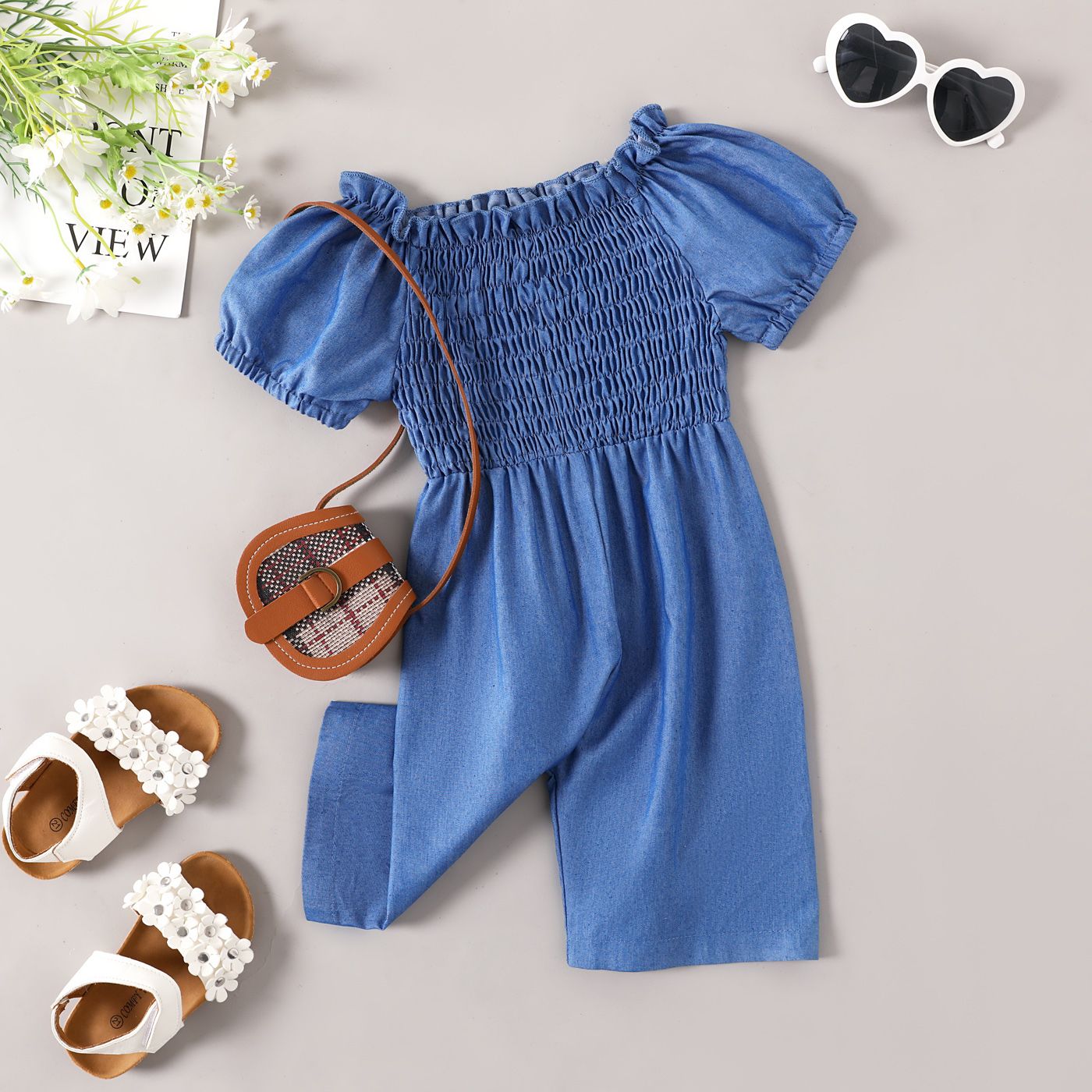 

Toddler Girl Sweet Blue Smocked Jumpsuit