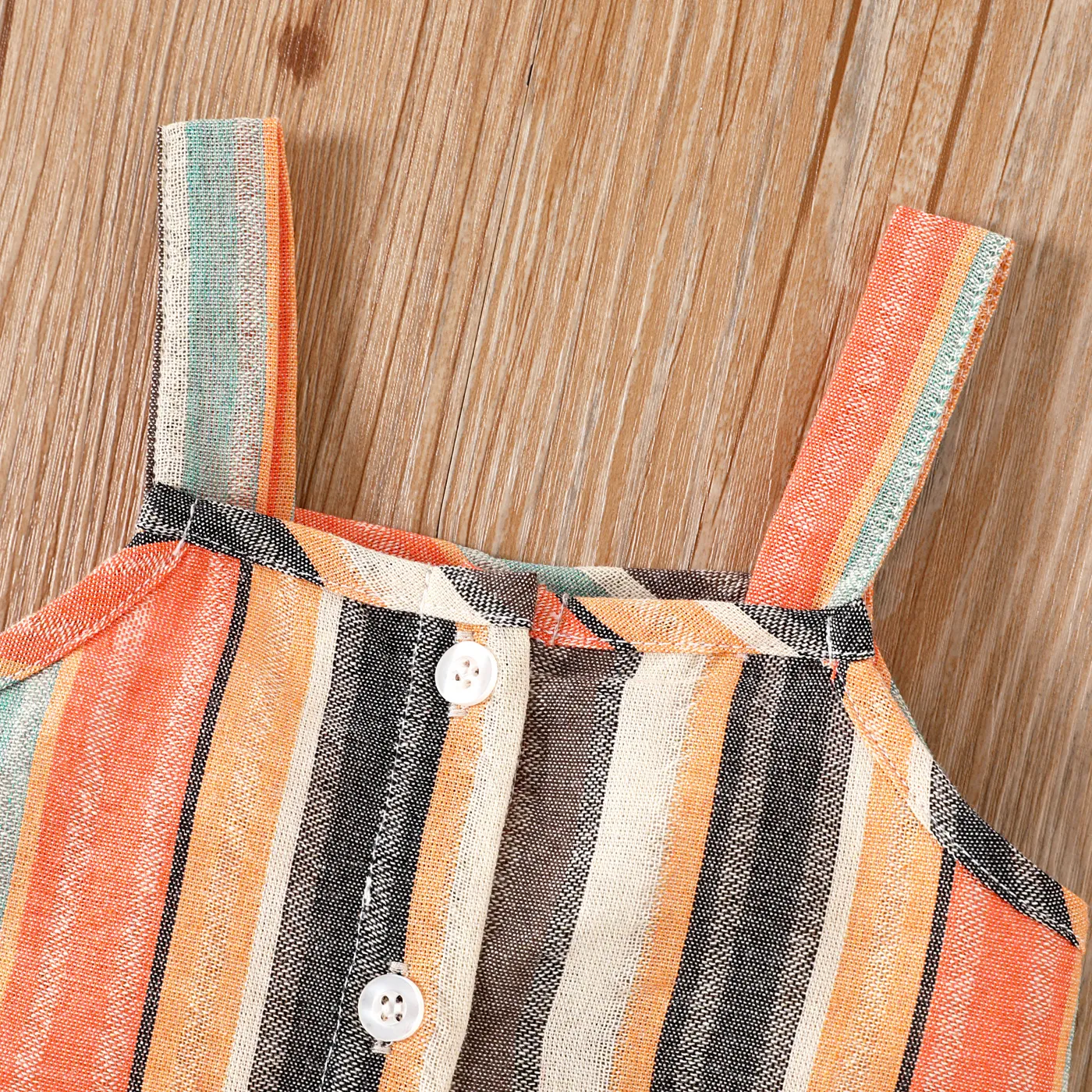 2pcs Toddler Girl Colorful Stripe Pattern Button Up Camisole and Shorts Set Multi-color image 3