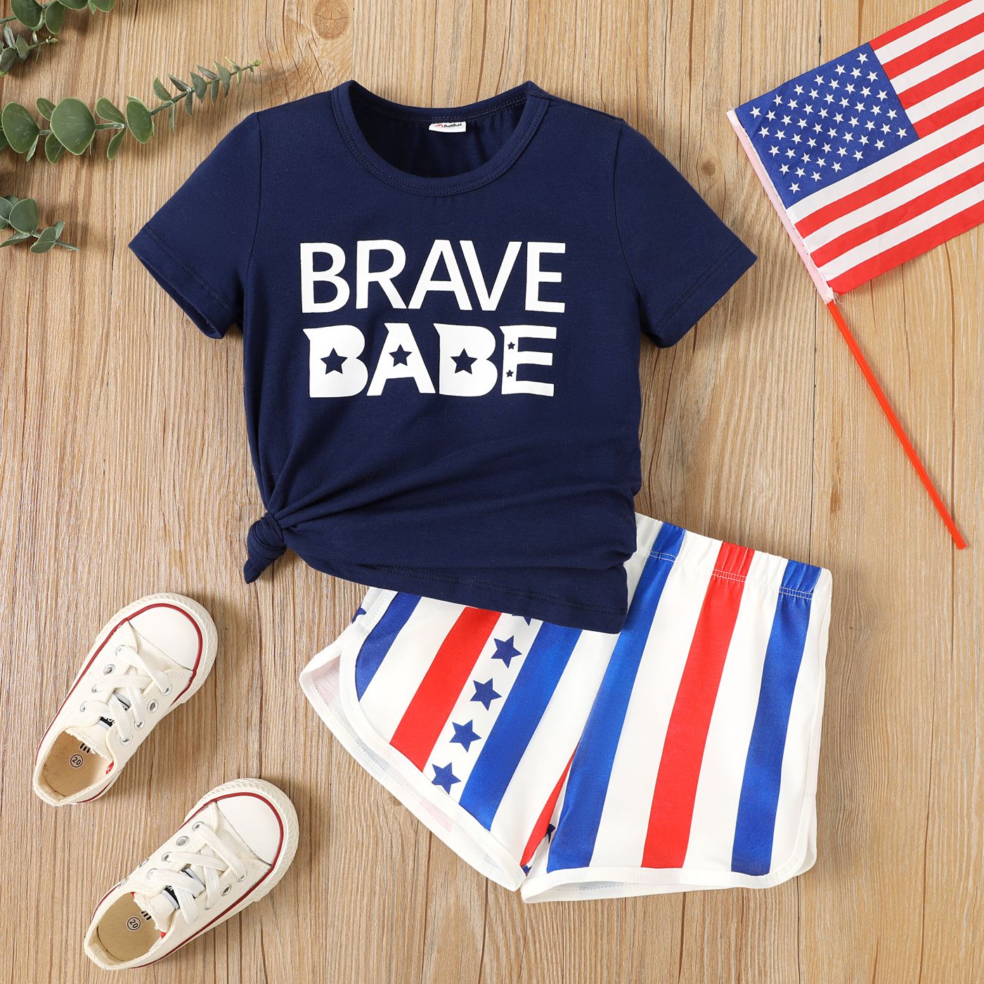 

Independence Day 2pcs Toddler Girl/Boy Letter Print Tee and Stripe Shorts Set