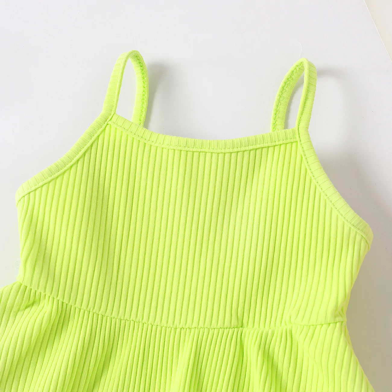 Baby Girl Solid Ribbed Slip Dress Light Green big image 1