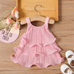 Baby Girl Pink Lettuce Trim Layered Pleated Dress  image 2