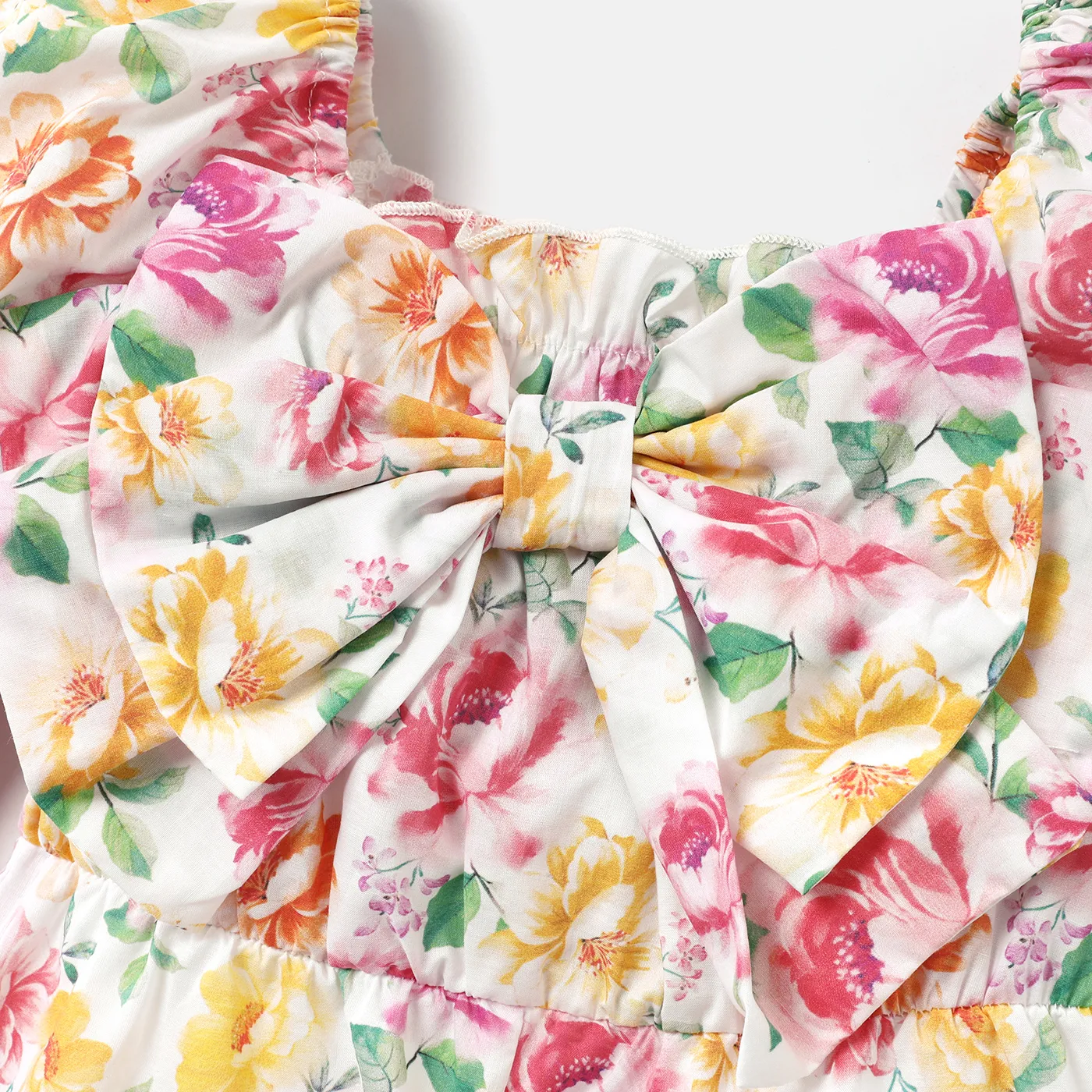 Toddler Girl 100% Cotton Allover Floral Print Bow Front Romper Colorful image 6