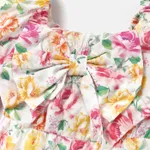 Toddler Girl 100% Cotton Allover Floral Print Bow Front Romper Colorful image 6