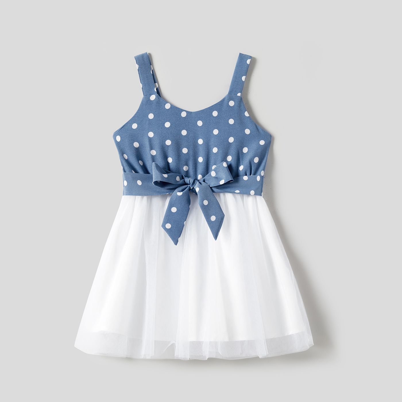 Mommy And Me Polka Dots Print Belted Cami Dresses