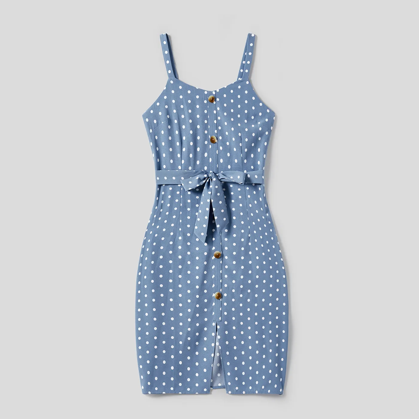 Mommy And Me Polka Dots Print Belted Cami Dresses
