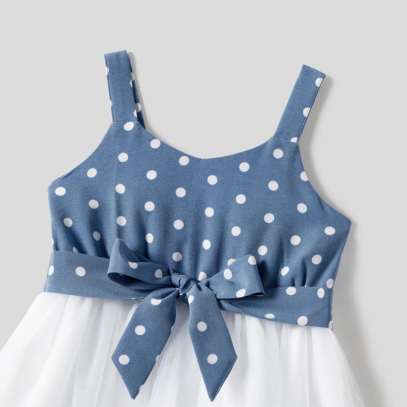 Mommy and Me Polka Dots Print Belted Cami Dresses Blue image 3