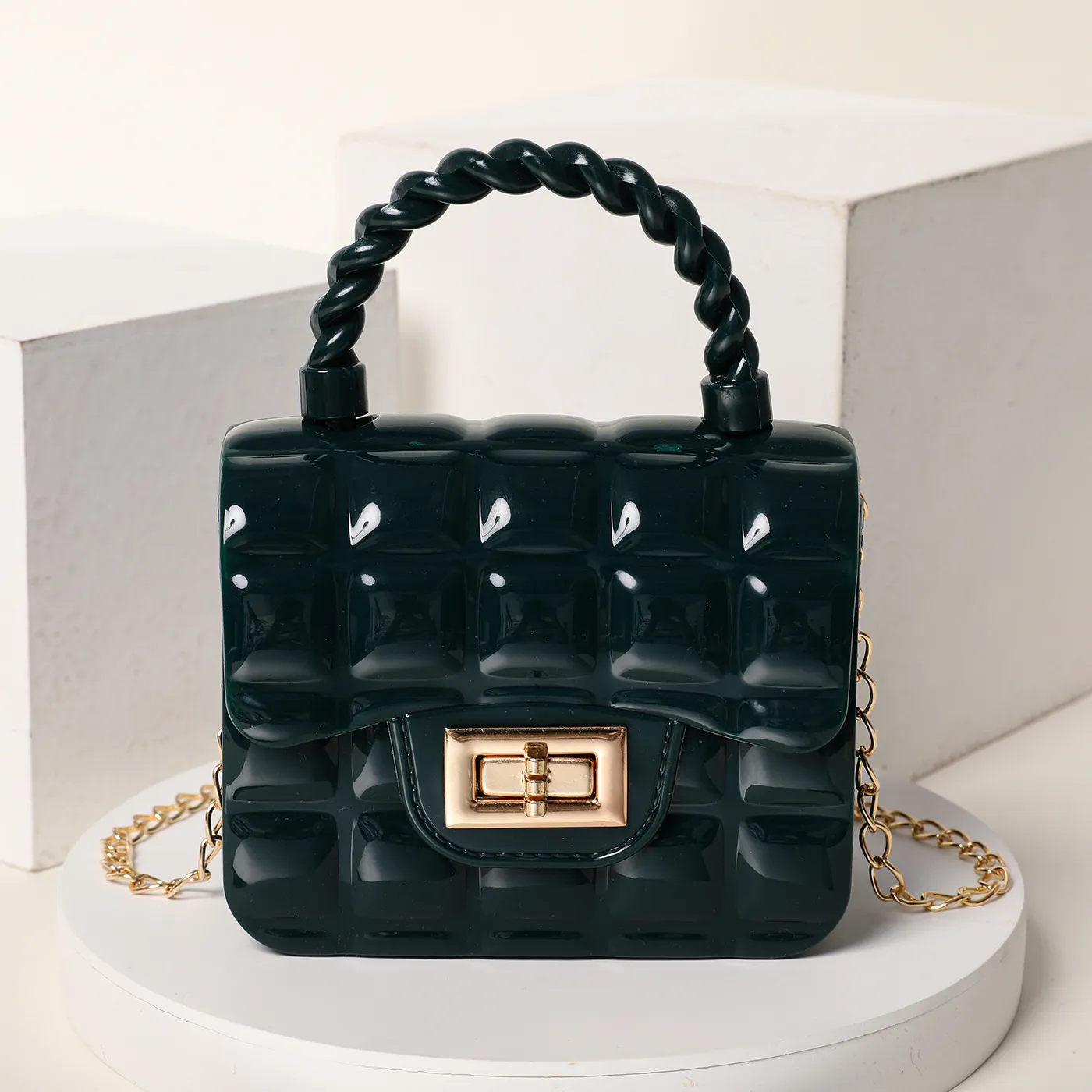 Toddler/Kid's Square Mini Jelly Casual Chain Small Square Bag Dark Green