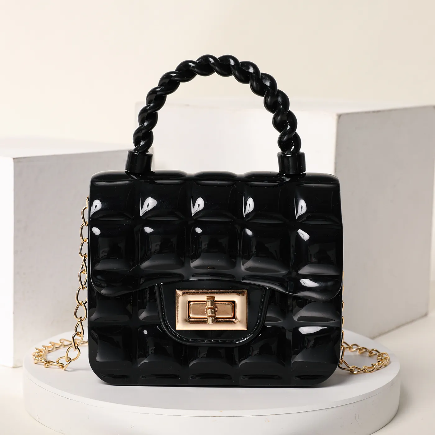 Toddler/Kid's Square Mini Jelly Casual Chain Small Square Bag Black