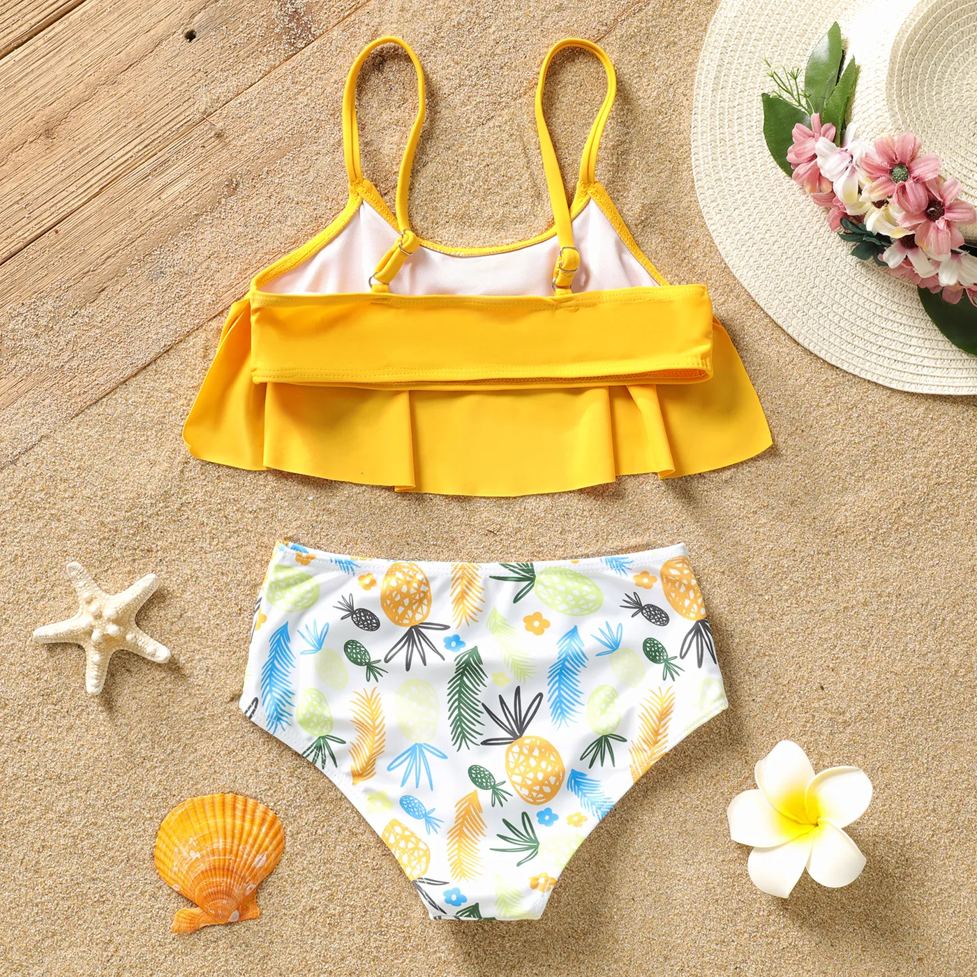 2pcs Kid Girl Floral Print Ruffled Swimsuit  big image 6