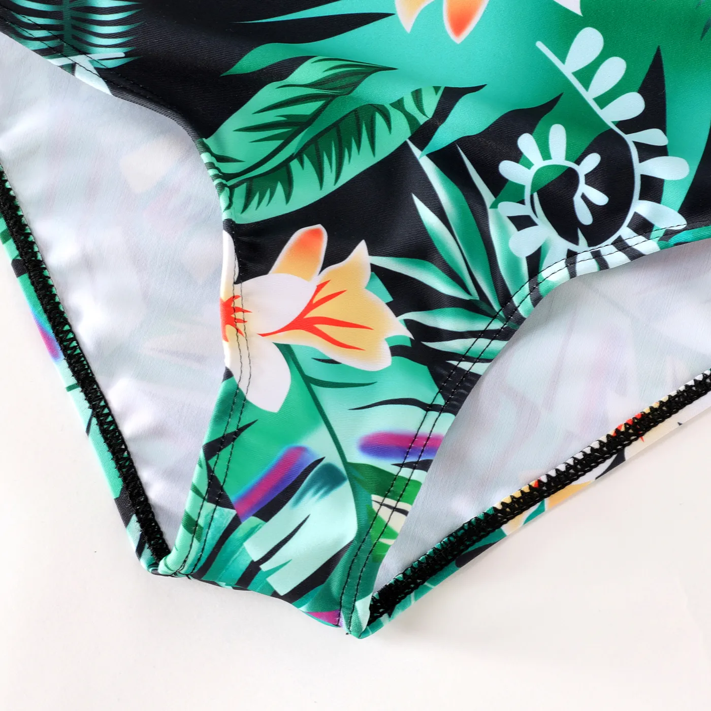 Kid Girl Floral & Plant Print Ruffled One Piece Swimsuit Green image 5