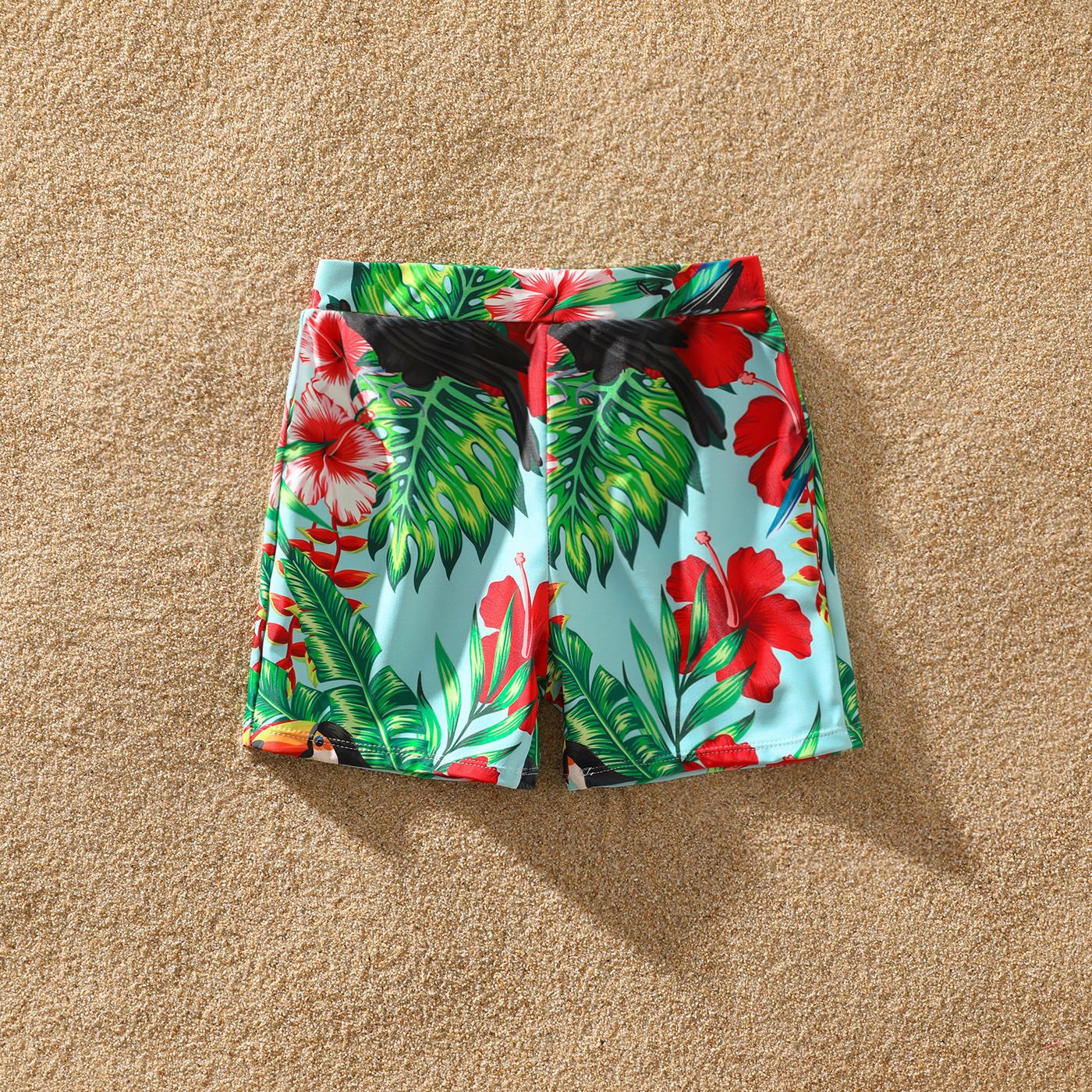 Family Matching Allover Tropical Plant Print Spliced One-piece Swimsuit And Swim Trunks