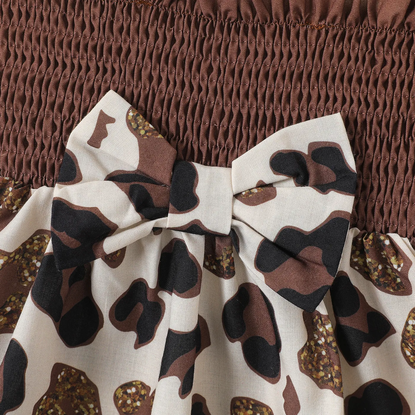 Baby Girl Leopard Print Bow Front Smocked Combo Slip Dress Brown image 4