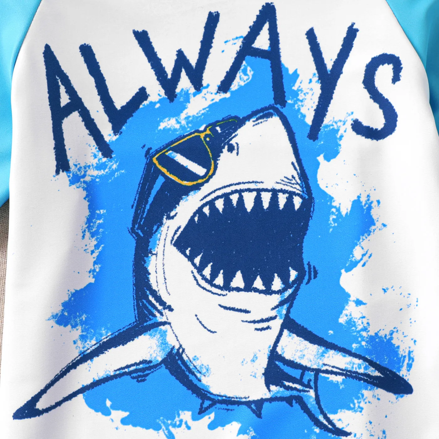 3pcs Kid Boy Shark Print Top & Swim Trunks & Swimming Cap Set Blue image 3