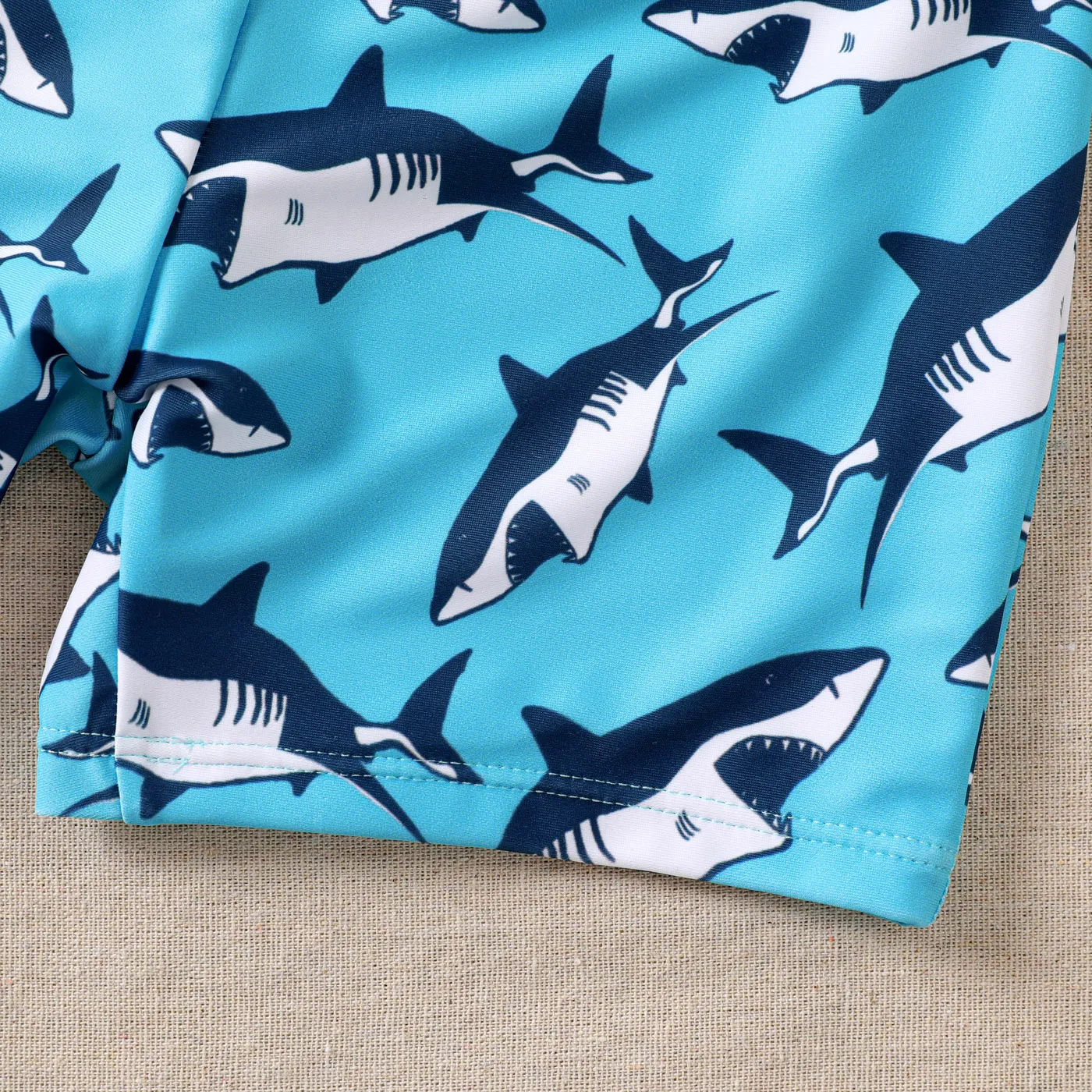 3pcs Kid Boy Shark Print Top & Swim Trunks & Swimming Cap Set Blue image 5