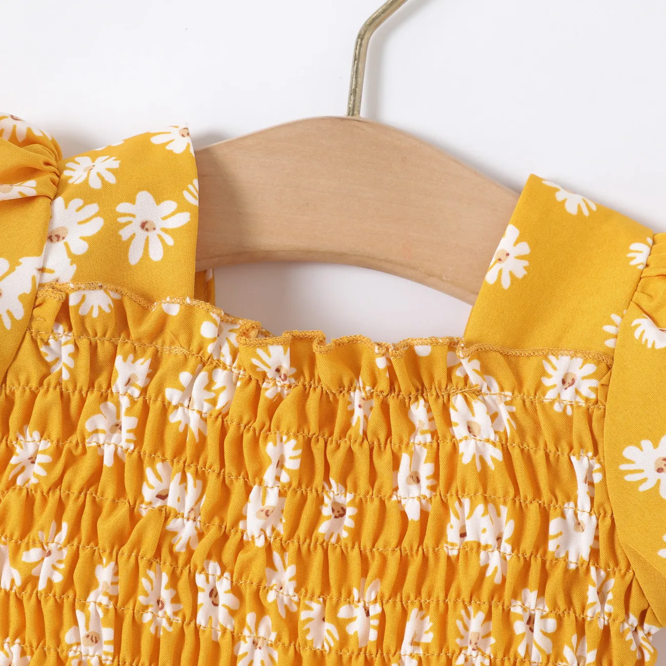Baby Faltenbesatz Zerbrochene Blume Süß Kurzärmelig Kleider gelb big image 1