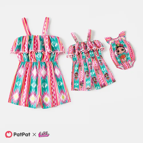 L.O.L. Surprise Mommy and Me Colorful Graphic Ruffled Cami Romper Shorts