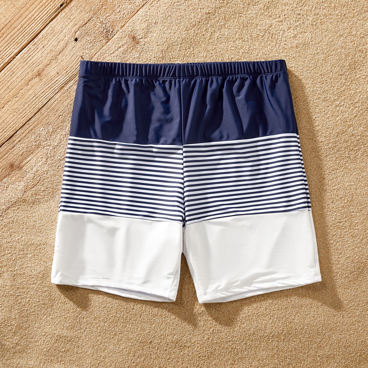 Family Matching Pinstriped Colorblock One Shoulder One-piece Swimsuit Or Swim Trunks Shorts