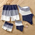 Family Matching Pinstriped Colorblock One Shoulder One-piece Swimsuit or Swim Trunks Shorts  image 3