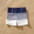 Family Matching Pinstriped Colorblock One Shoulder One-piece Swimsuit or Swim Trunks Shorts  image 1