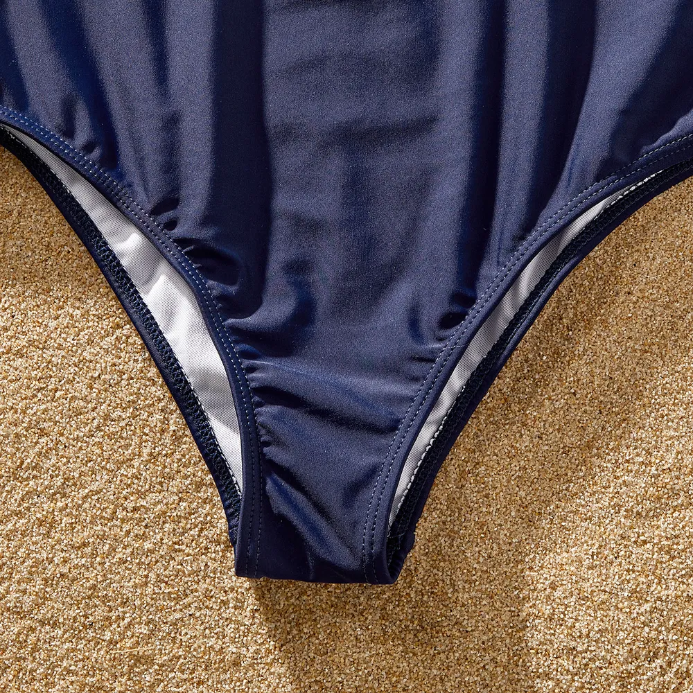 Family Matching Pinstriped Colorblock One Shoulder One-piece Swimsuit or Swim Trunks Shorts big image 10