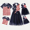 Independence Day Family Matching Stars & Striped Print Spliced Mesh Tank Dresses and Short-sleeve T-shirts Sets  image 2