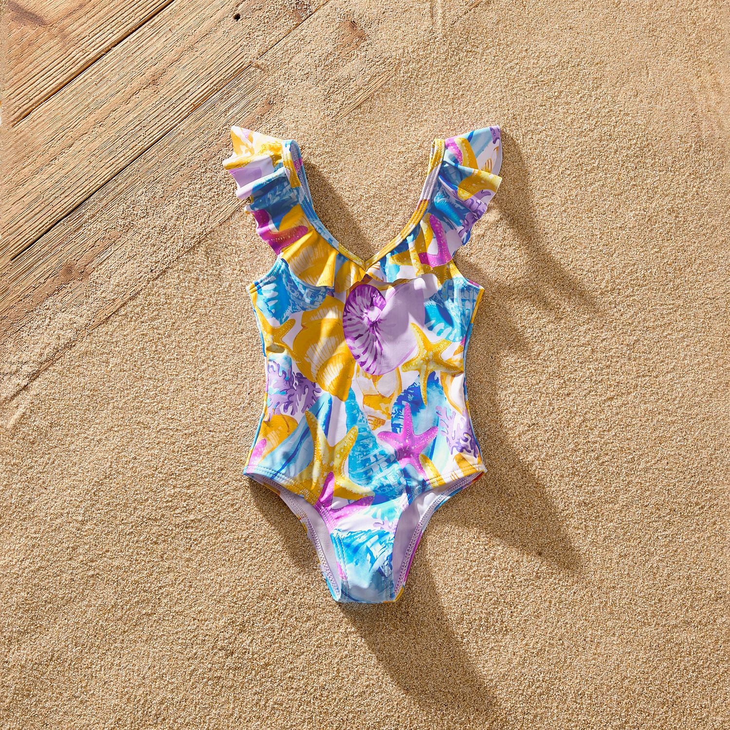 Family Matching Allover Ocean Print Ruffled One-piece Swimsuit Or Swim Trunks