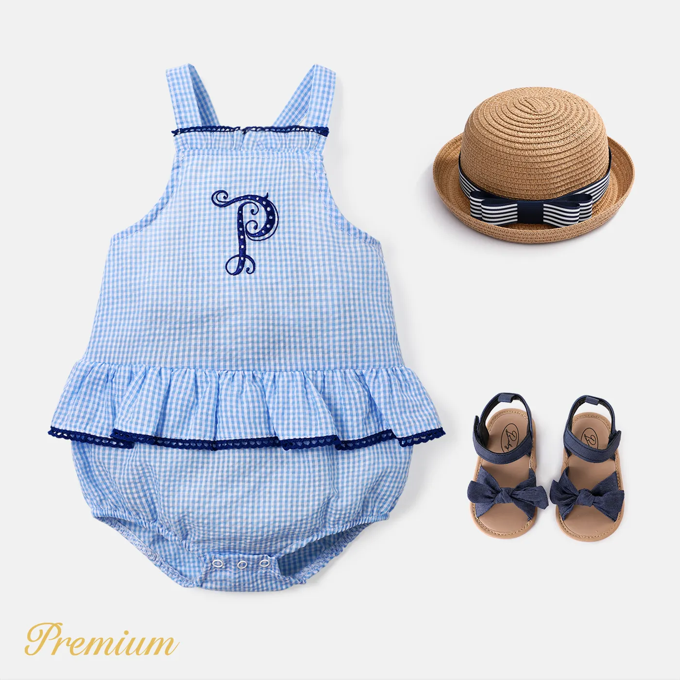 Baby Girl Ruffle Hem Plaid Cami Bodysuit  big image 1