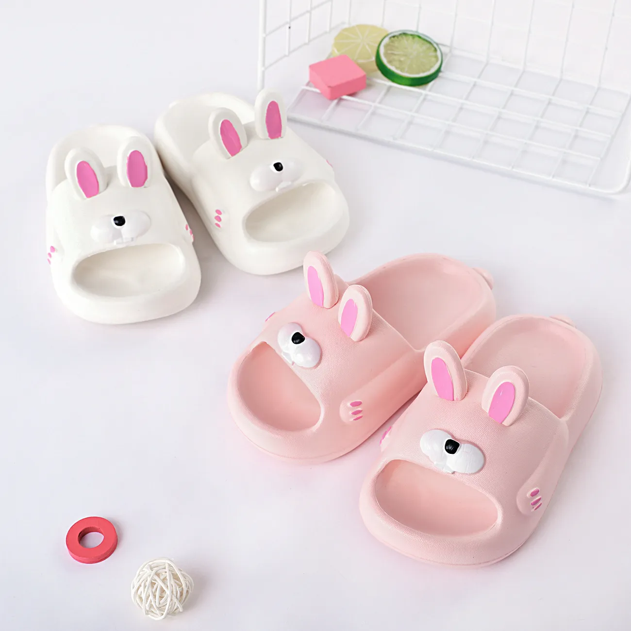 Toddler Rabbit Pattern Solid Slippers Beige big image 1