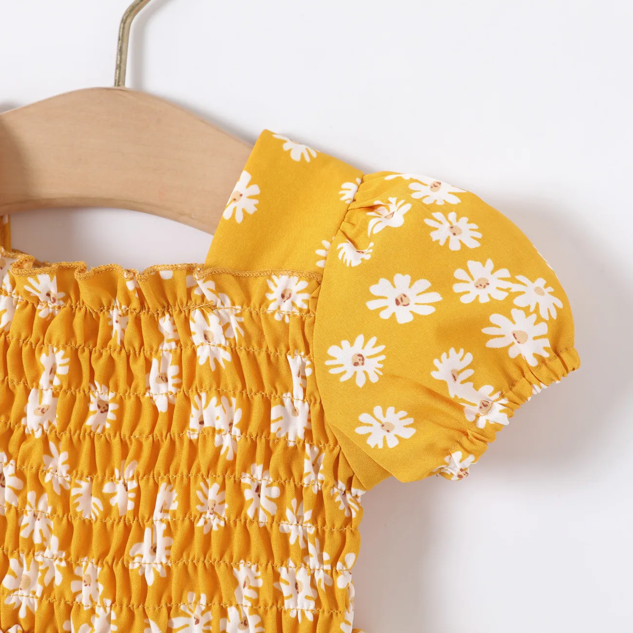 Baby Faltenbesatz Zerbrochene Blume Süß Kurzärmelig Kleider gelb big image 1