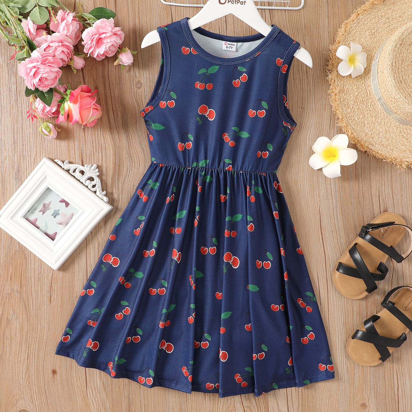 

Kid Girl Allover Cherry Print Tank Dress