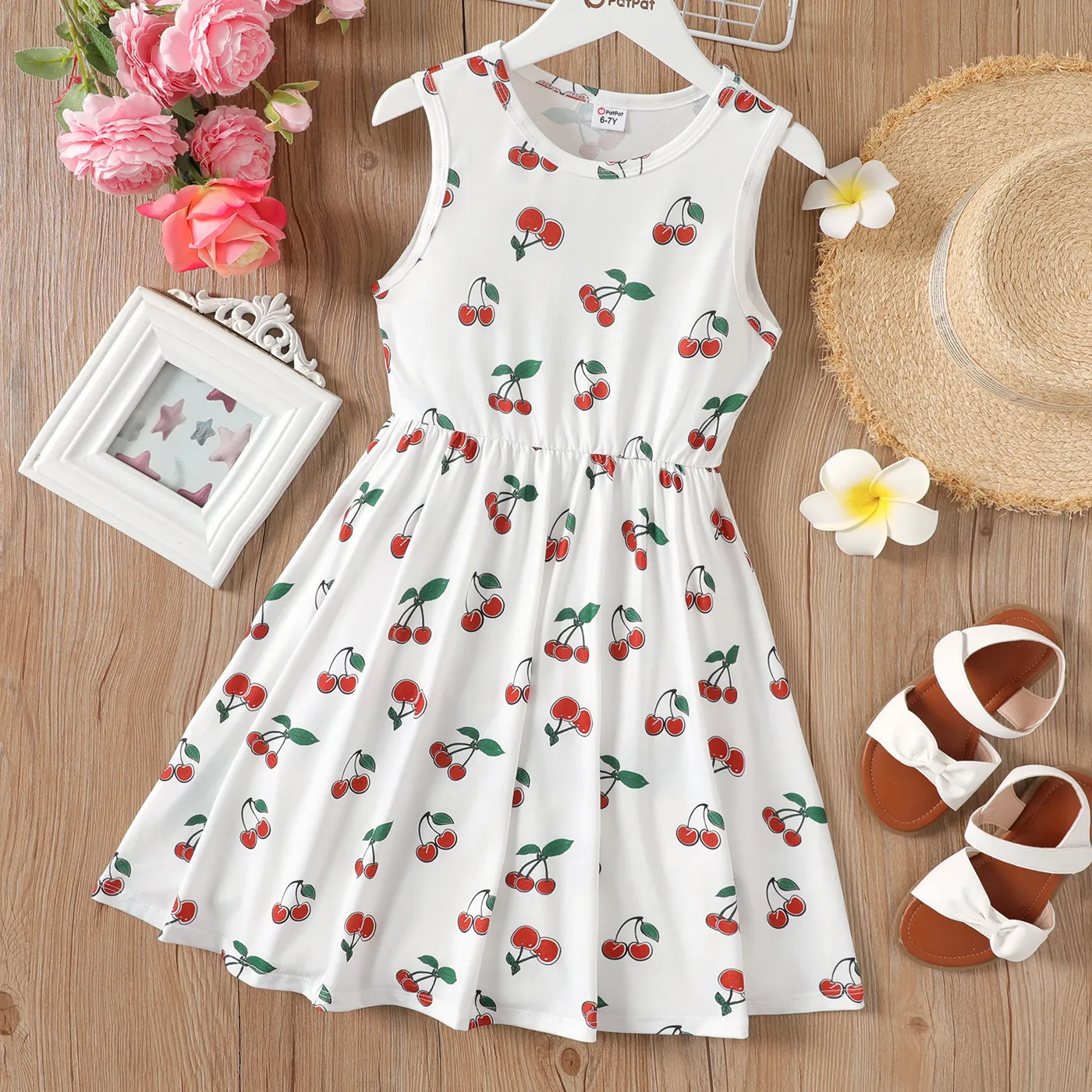 

Kid Girl Allover Cherry Print Tank Dress