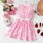 Kid Girl Allover Plant Print Belted Tank Dress Pink