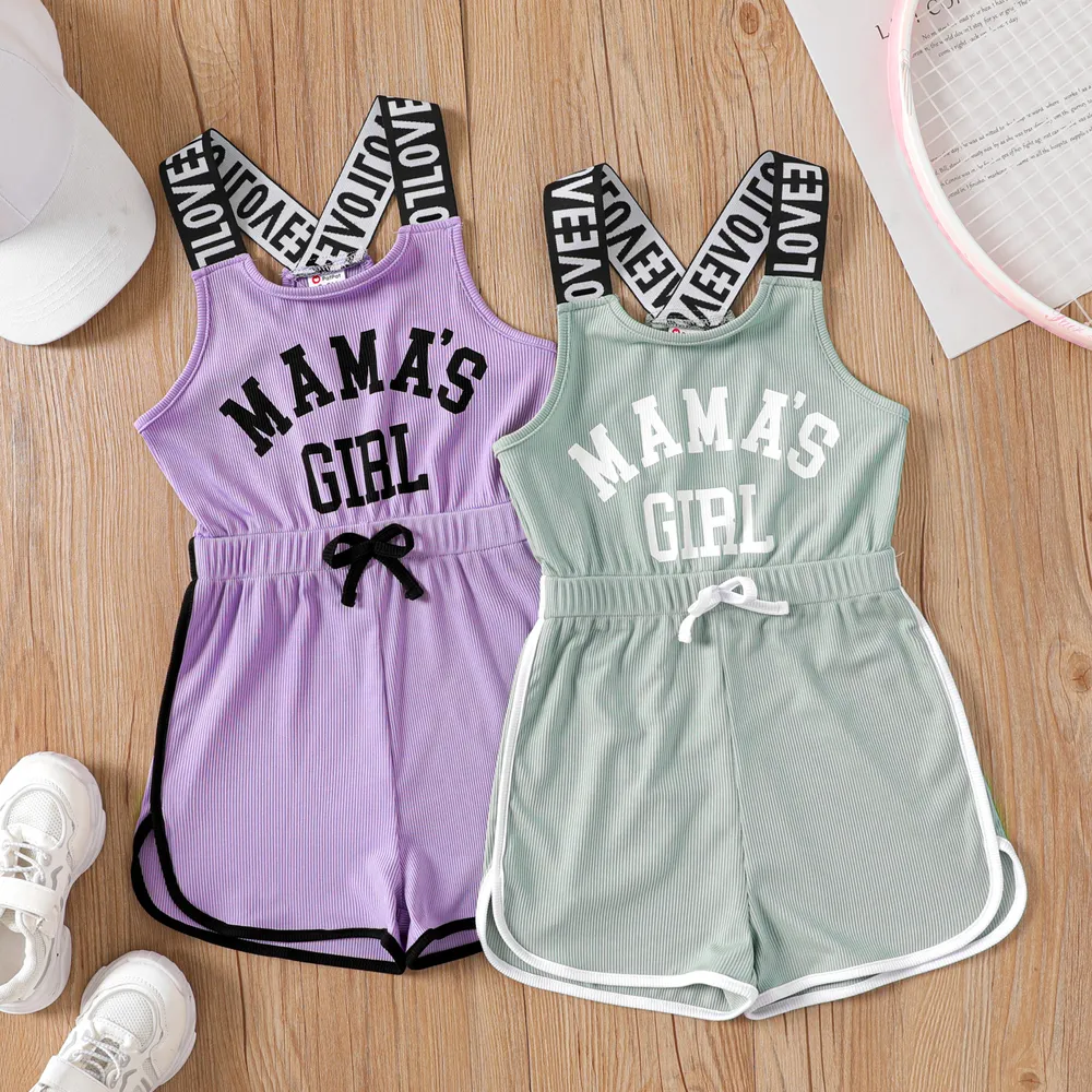 Festa della mamma Kid Girl Letter Print Ribbed Combo Tank Romper big image 2