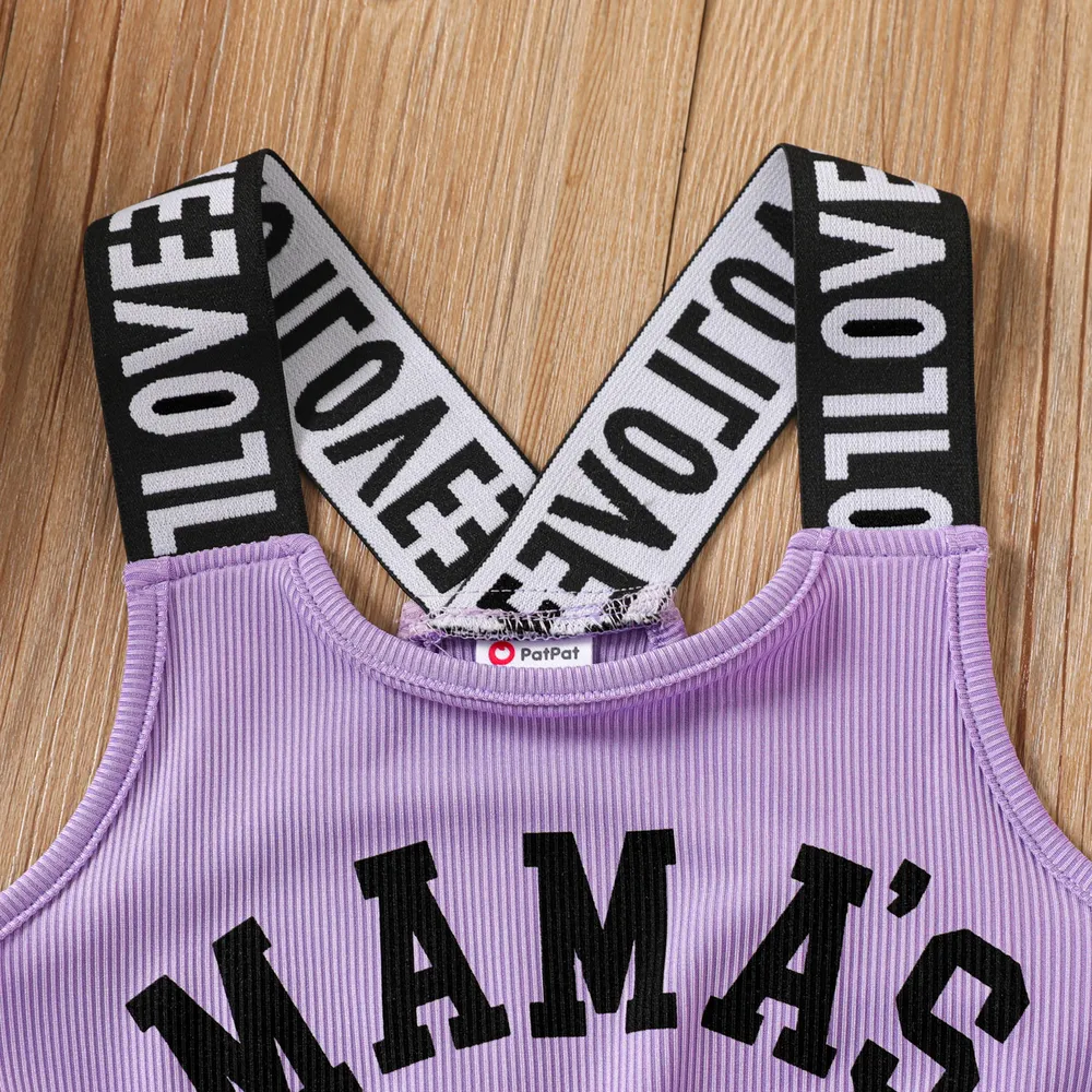 Festa della mamma Kid Girl Letter Print Ribbed Combo Tank Romper big image 4